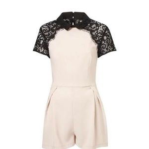 Topshop Blush Pink Black Lace Backless Playsuit